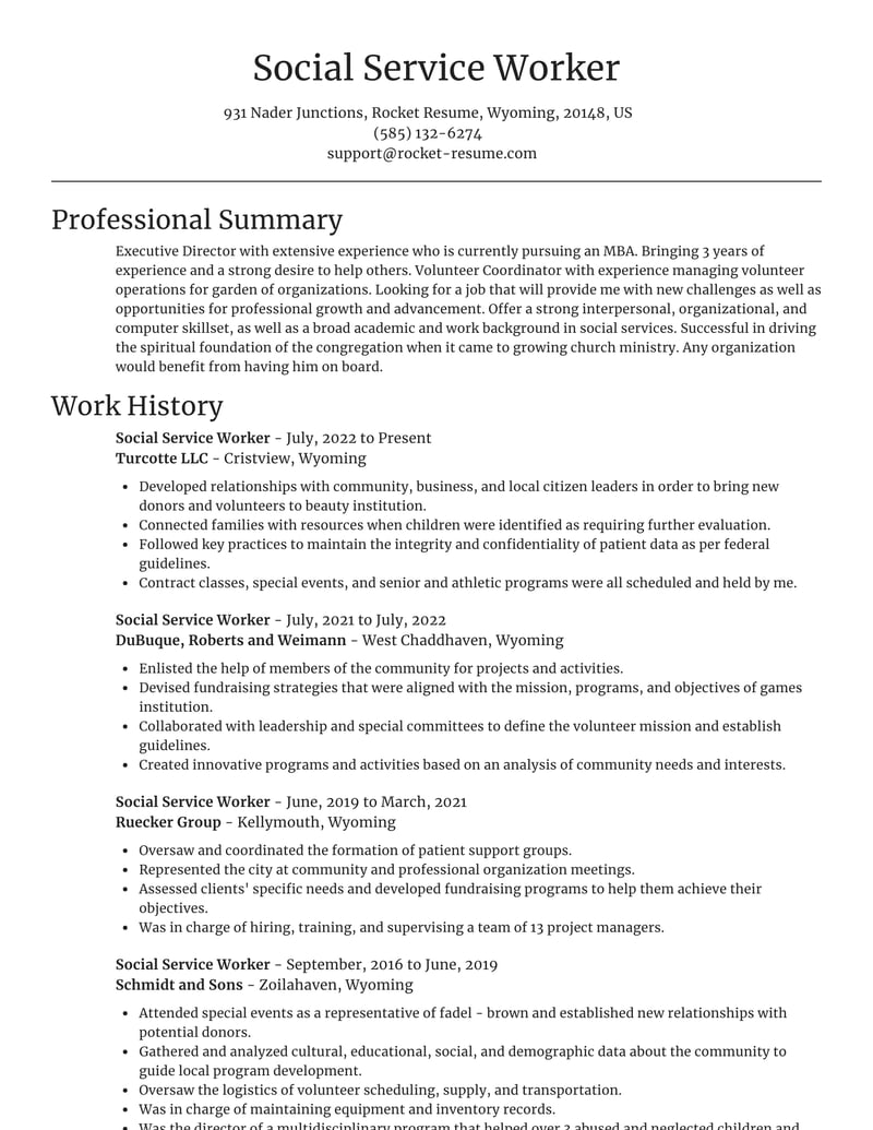social worker resume summary examples