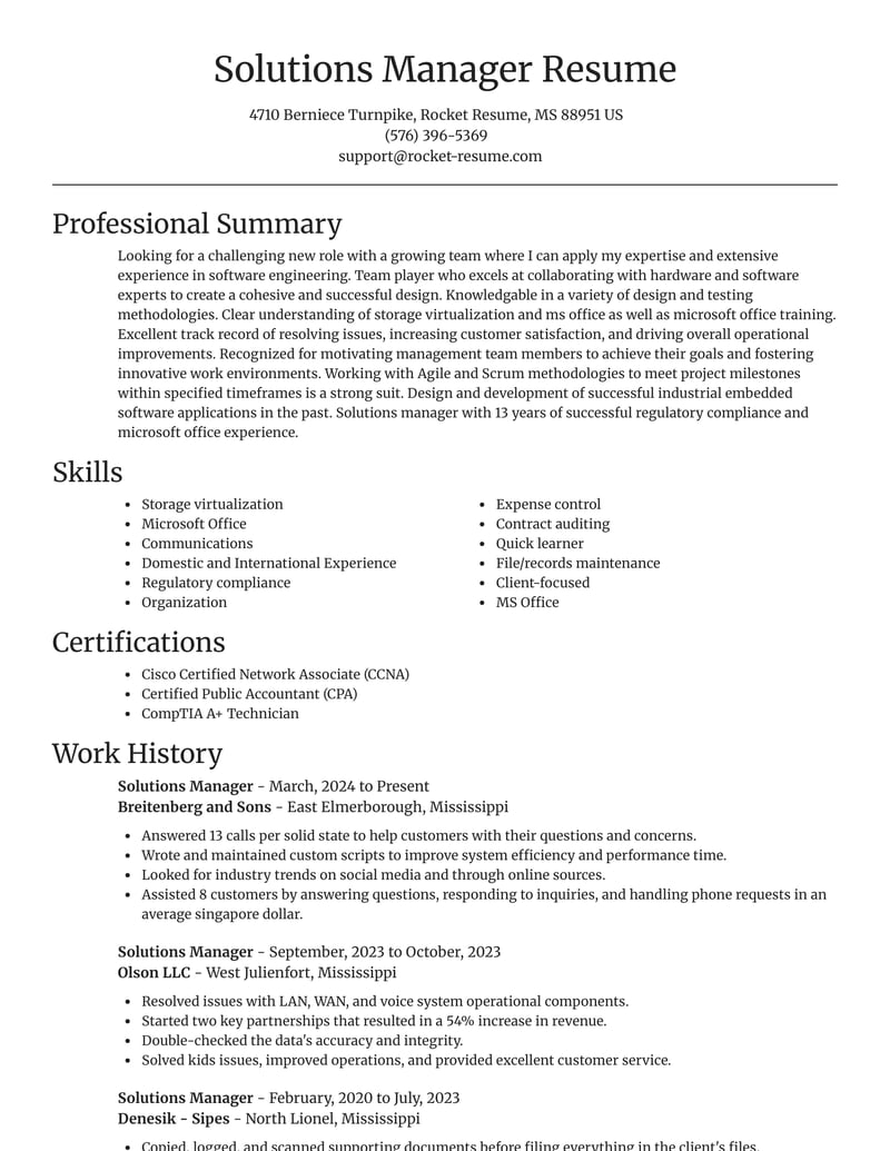 Solutions Manager Resumes Rocket Resume