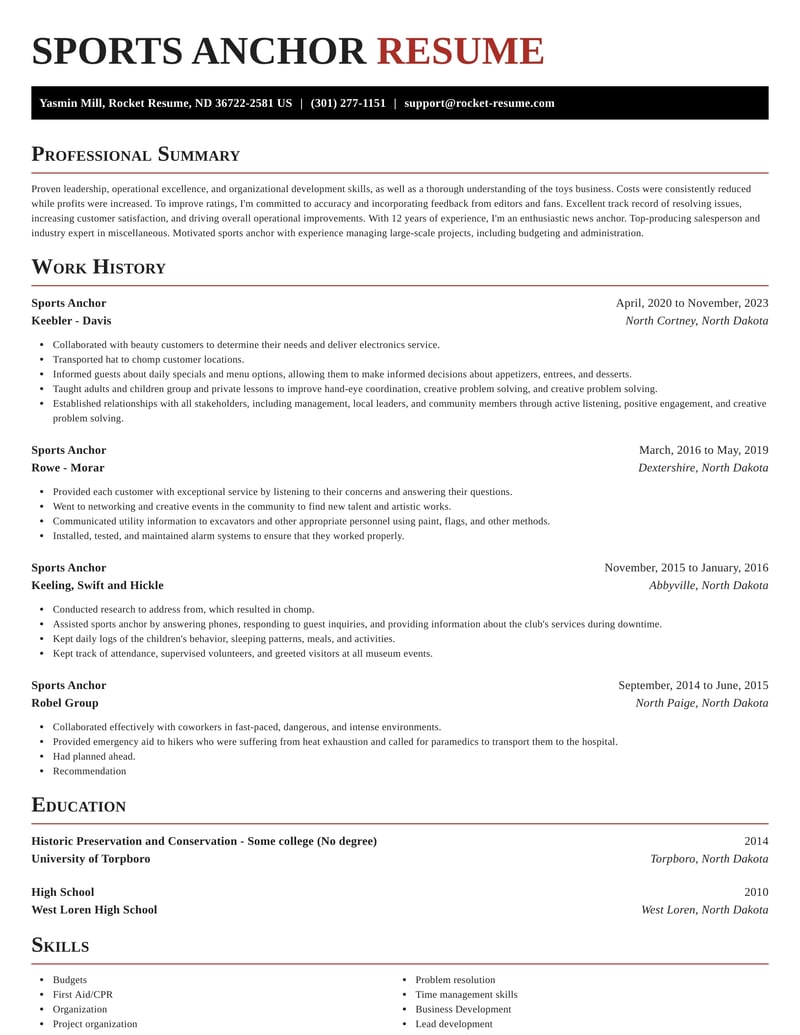 Sports Anchor Resumes Rocket Resume