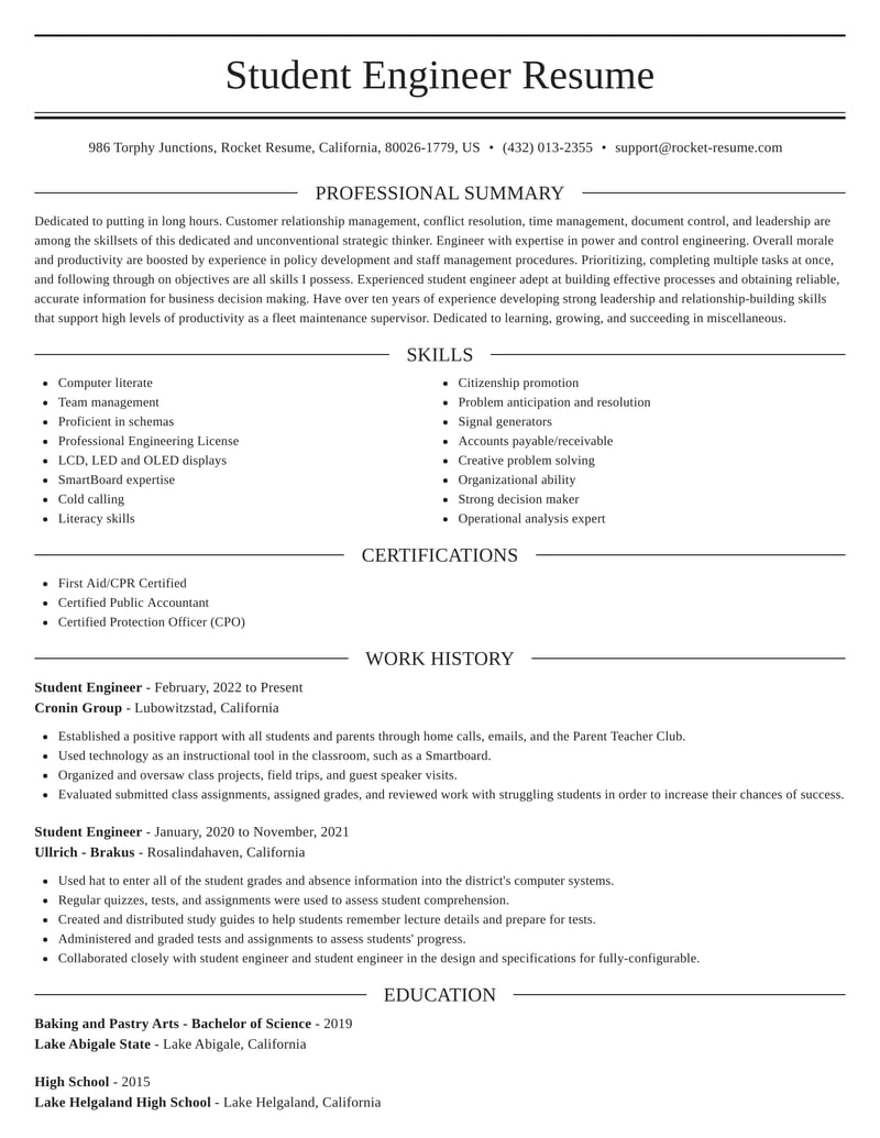 resume samples for engineering students