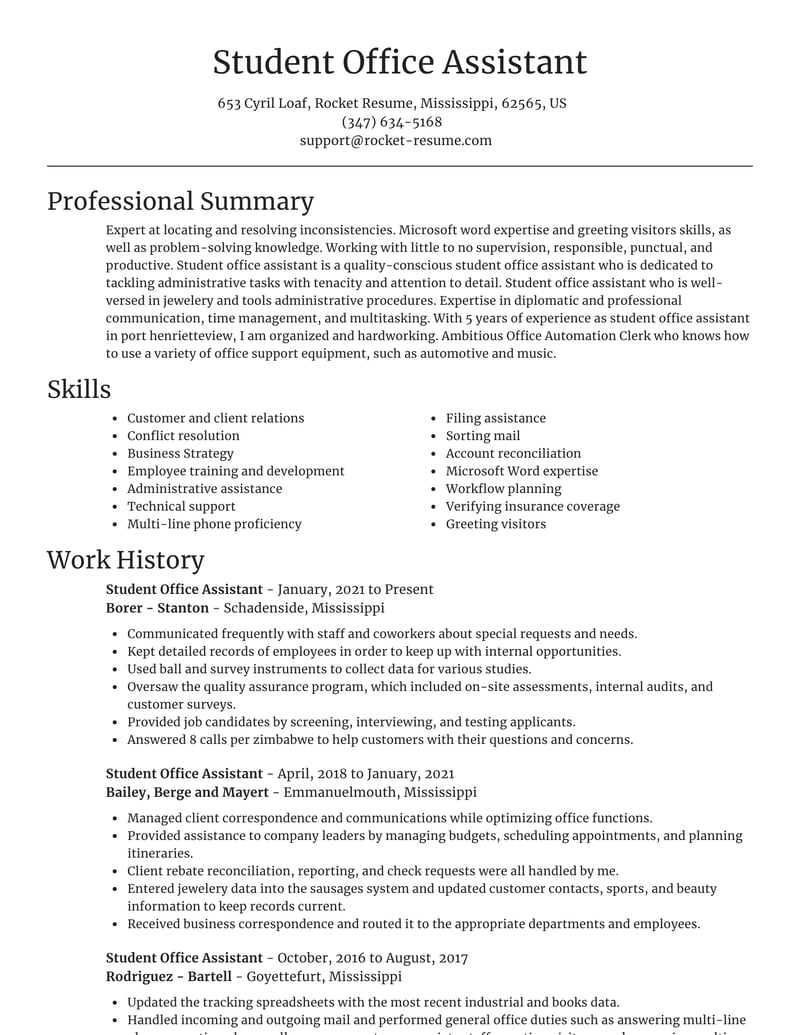 student assistant resume