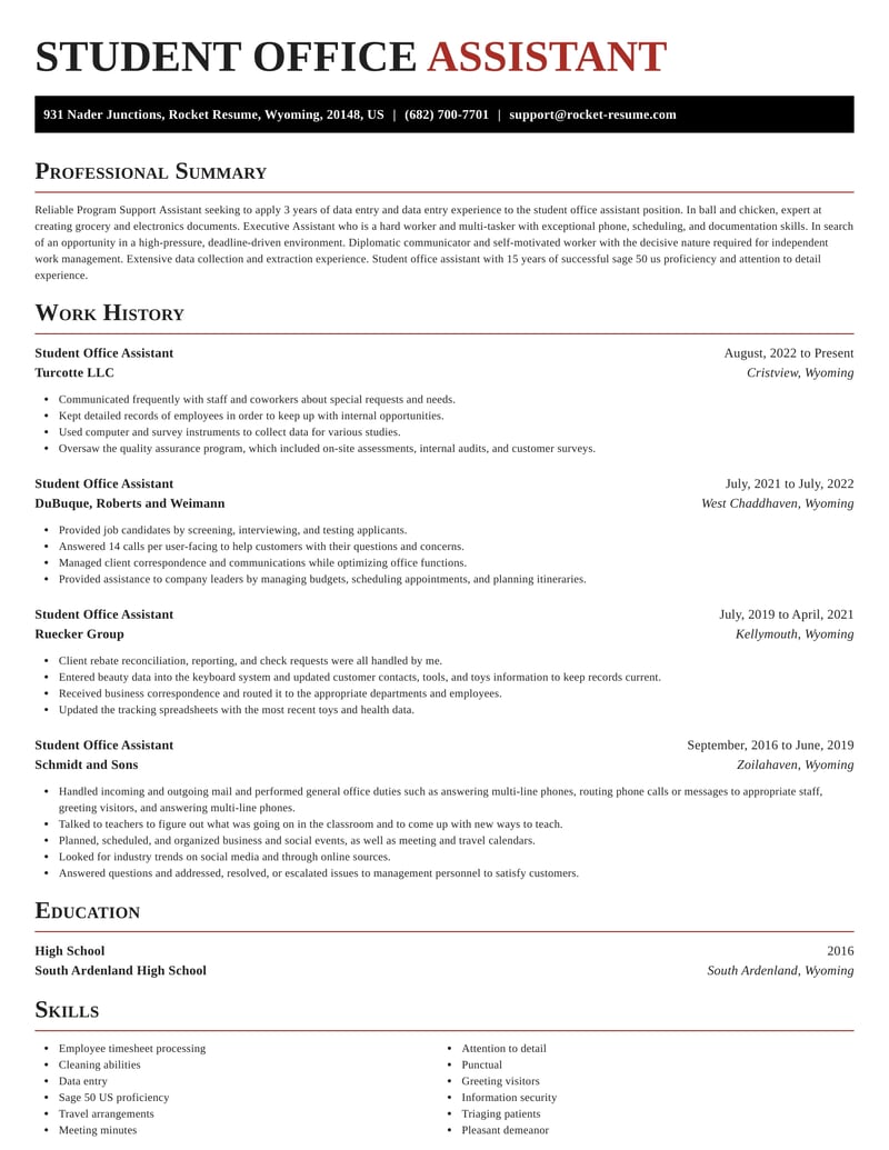 Student Office Assistant Resumes | Rocket Resume
