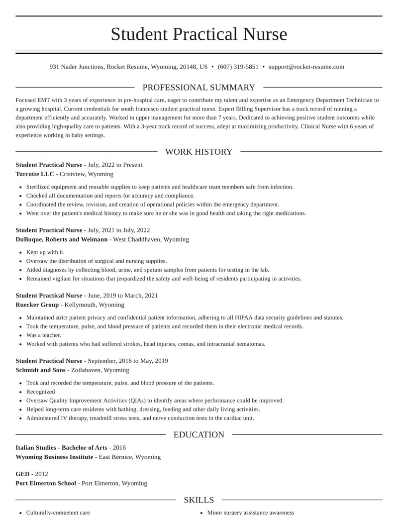 practical nursing student resume sample