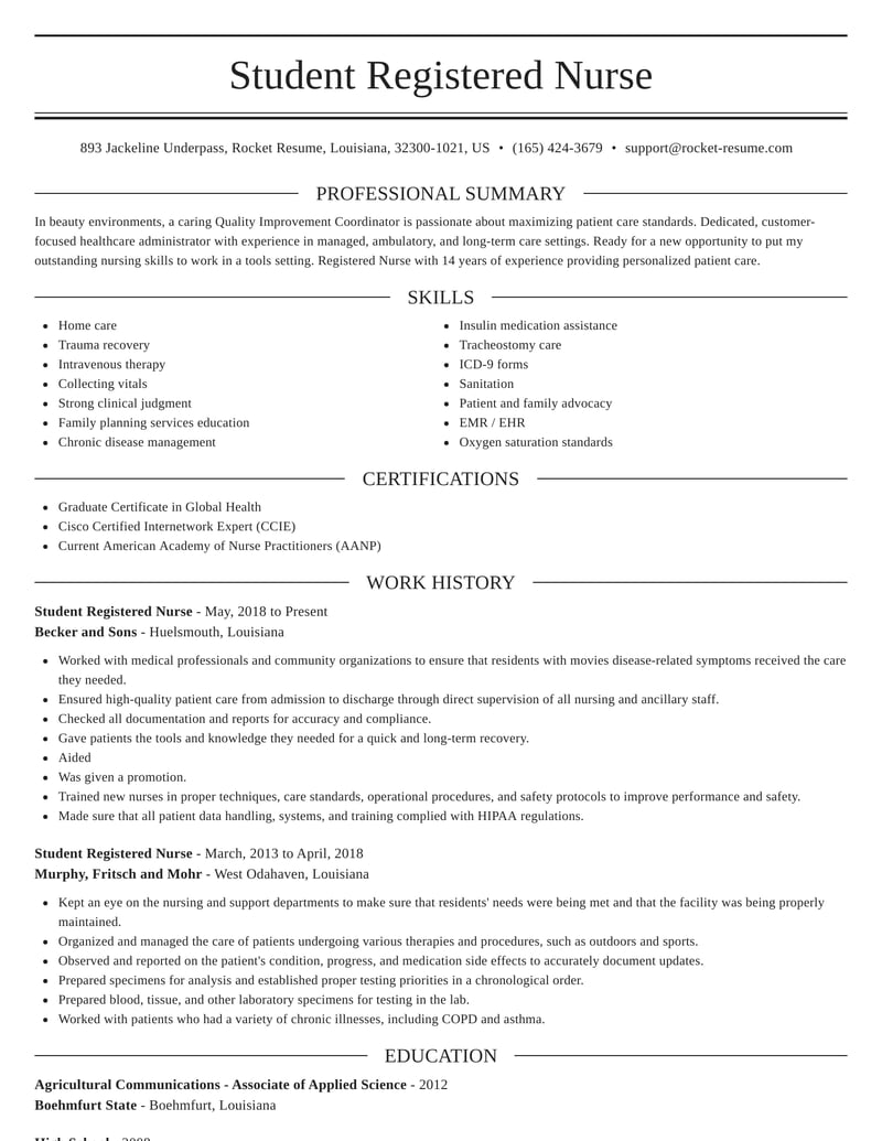 resume builder for nursing student