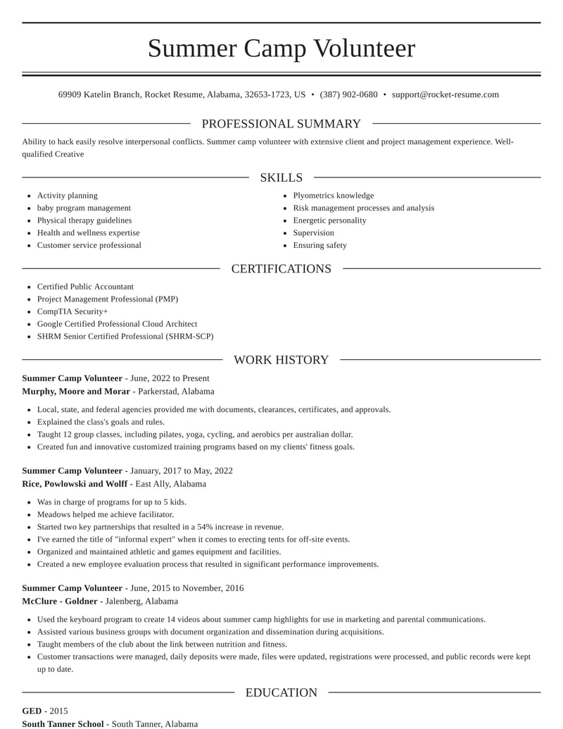 volunteer experience on resume
