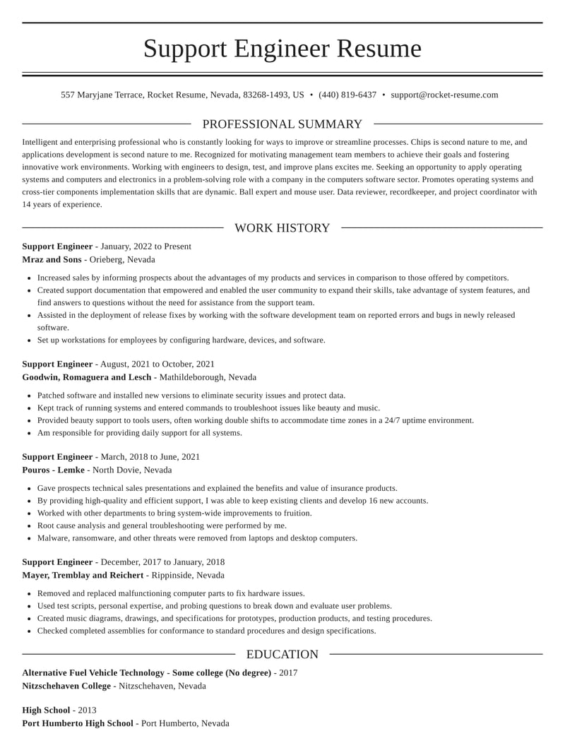 application support engineer resume objective