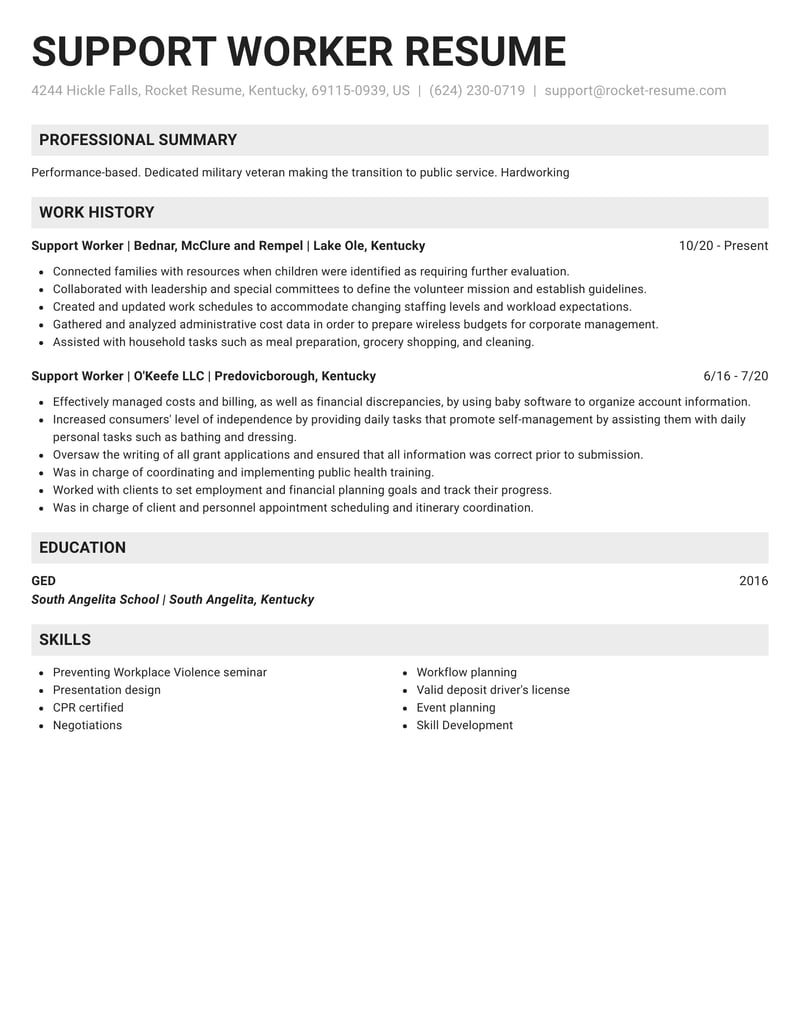 resume on personal support worker