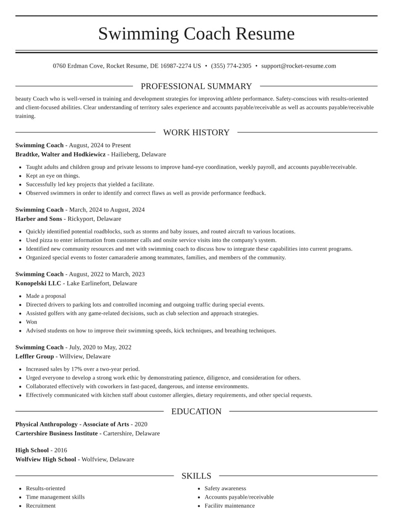Swimming Coach Resumes Rocket Resume