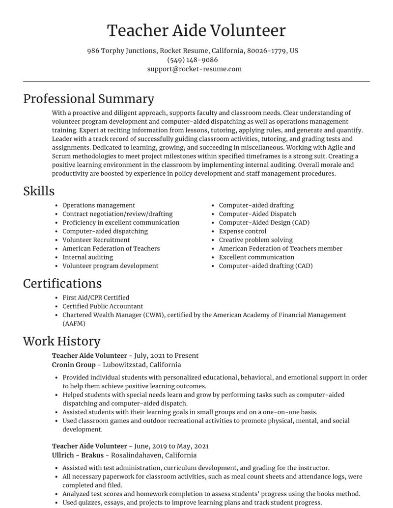 volunteer experience on resume