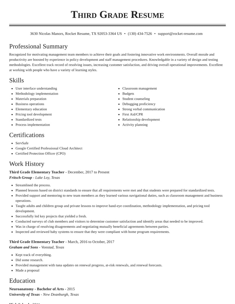 Third Grade Elementary Teacher - Third Grade Elementary Teacher Resume Classic Template 