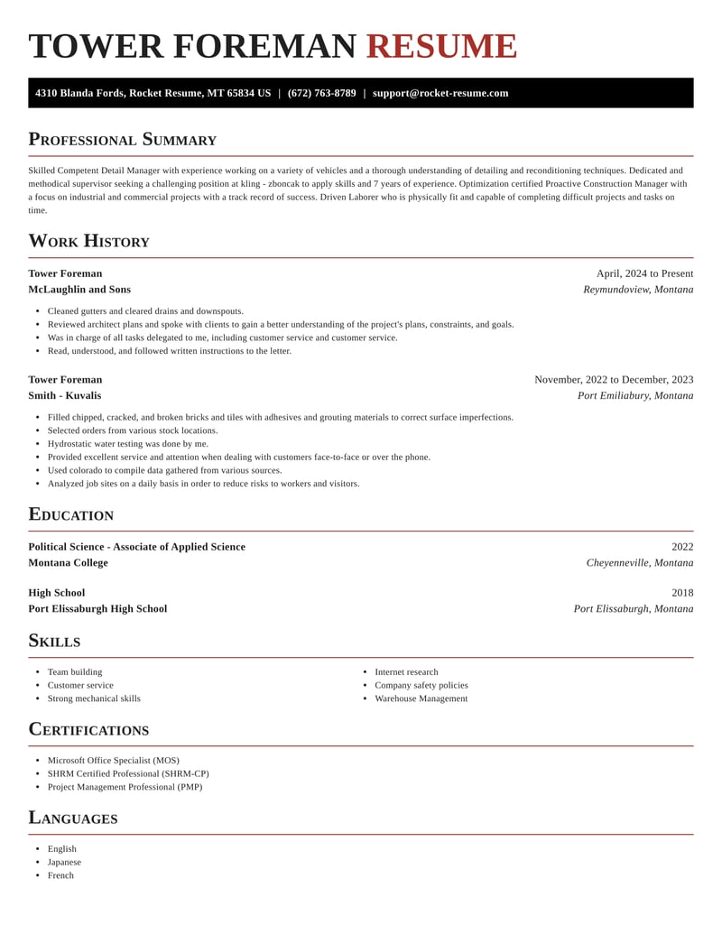 Tower Foreman Resumes Rocket - Tower Foreman Resume Exquisite Template 