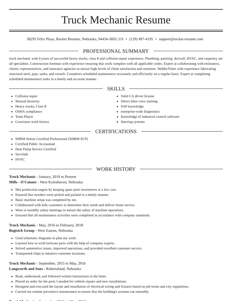 free resume templates for truck drivers