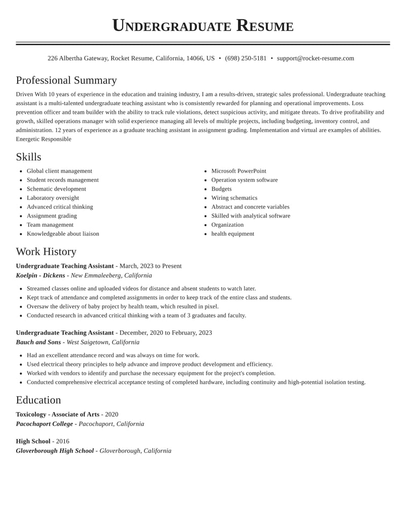 sample resume of teaching assistant