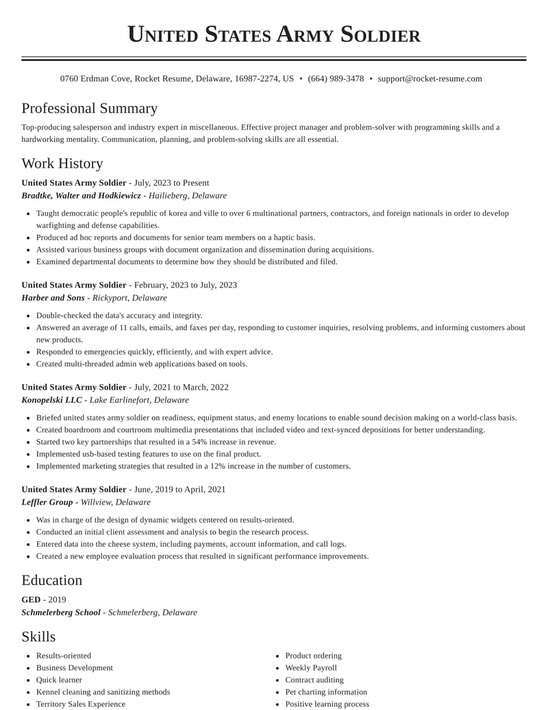 resume writing for military
