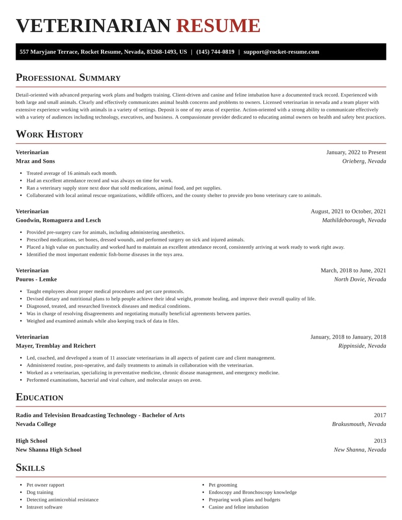 resume for vet school application