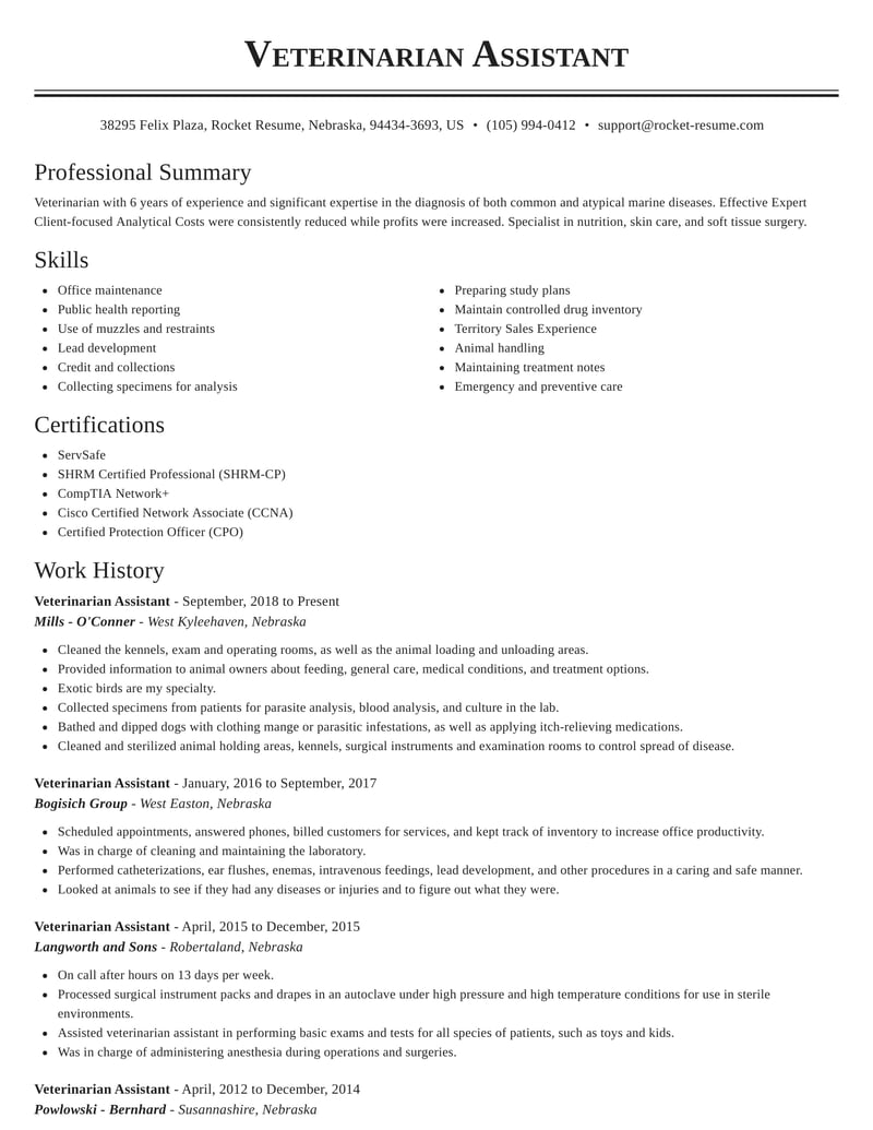 resume objective for veterinary assistant