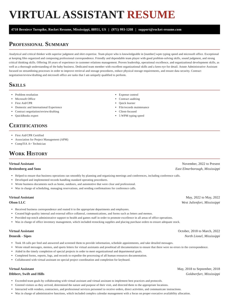 virtual assistant resume sample skills