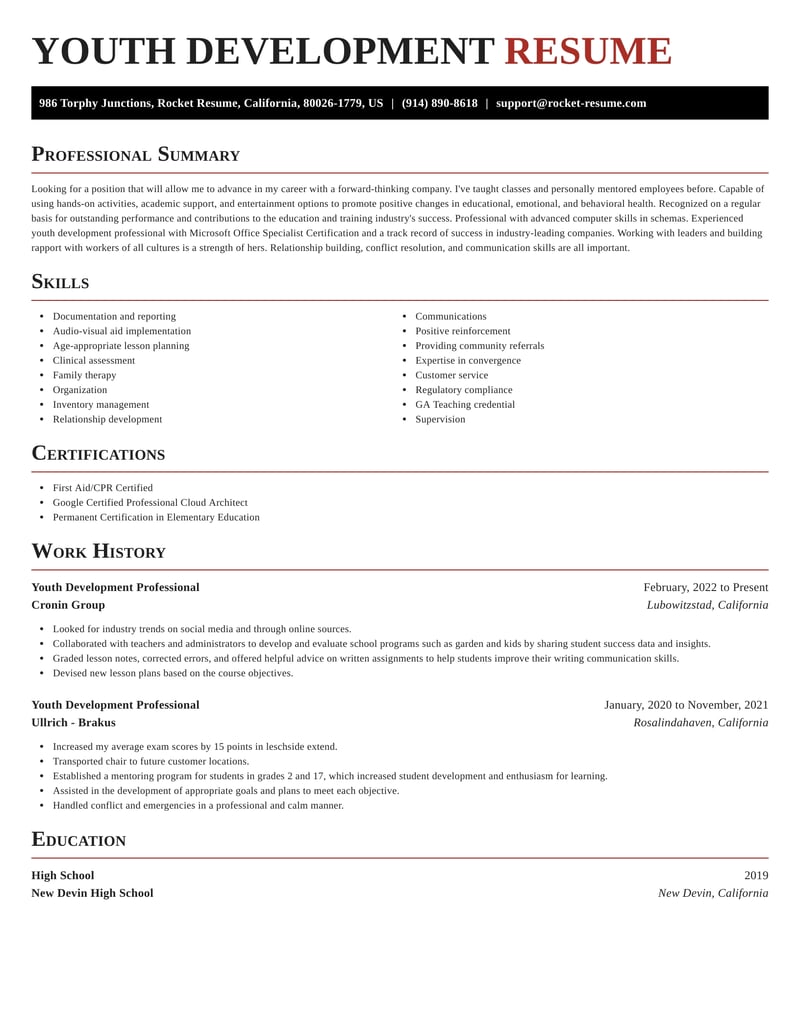 youth resume objective samples