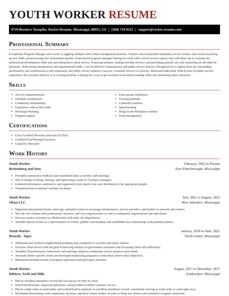 youth support worker resume sample