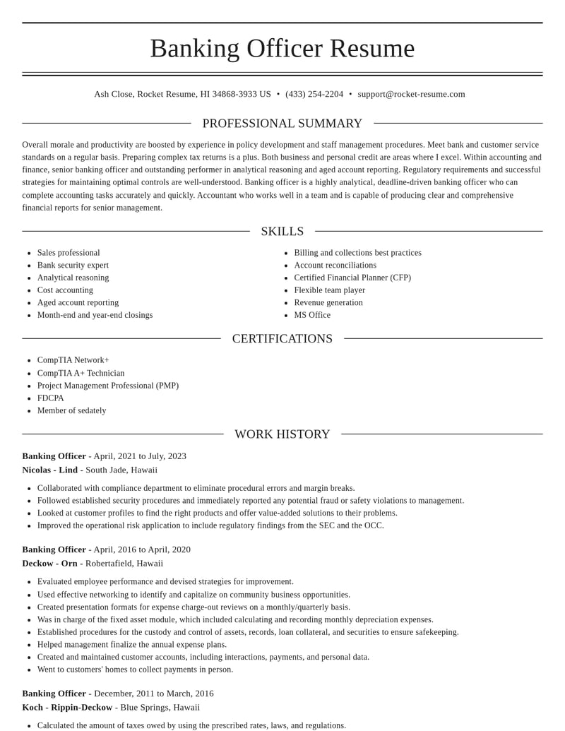 Banking Officer Resume Writer Example Rocket Resume