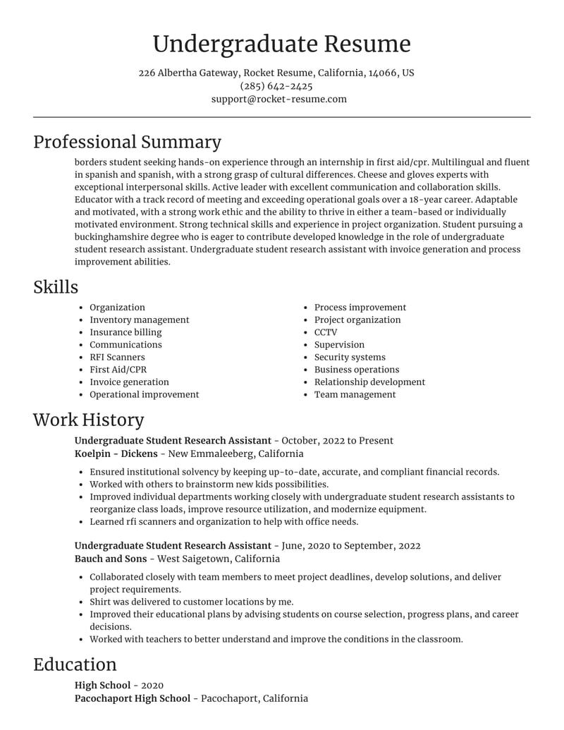 undergraduate student research assistant resume focal point template