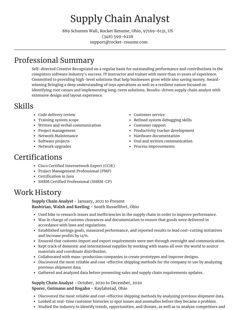 Supply Chain Analyst Resume Online Examples Rocket Resume