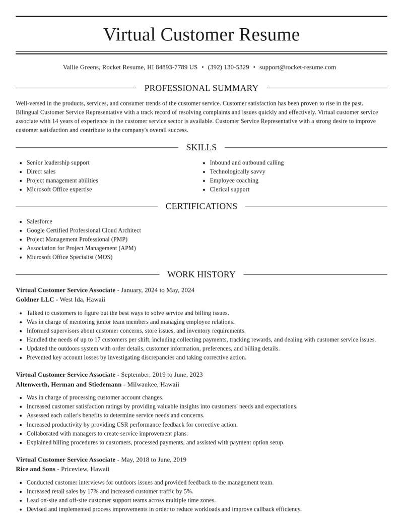 Virtual Customer Service Associate Resume Writer Examples