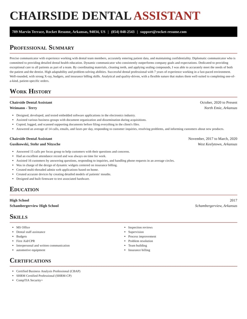 Chairside Dental Assistant Resume Tool Content Rocket Resume