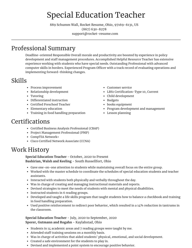 Special Education Teacher Resume Template Free  Special Education
