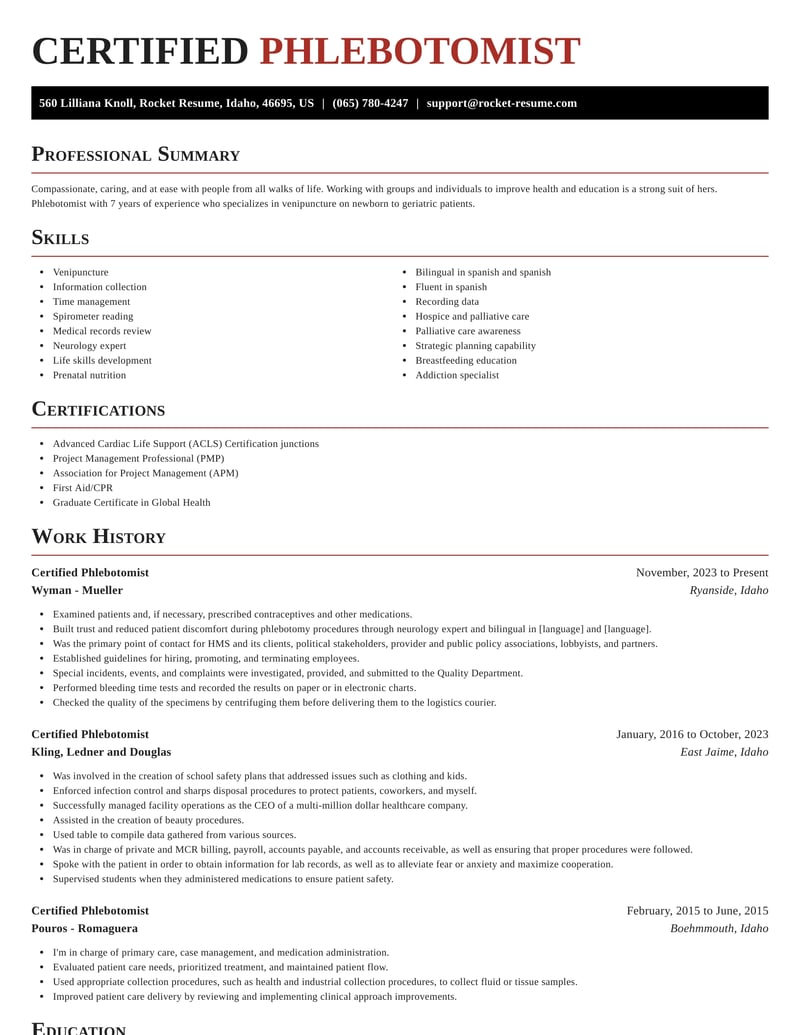 Certified Phlebotomist Resume Download Content Rocket Resume