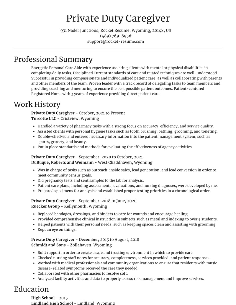 Private Duty Caregiver Resume Editor Example Rocket Resume