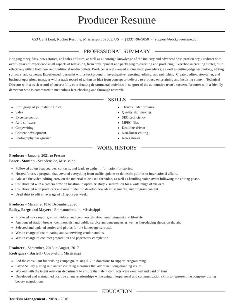 Producer Resume Download & Samples Rocket Resume