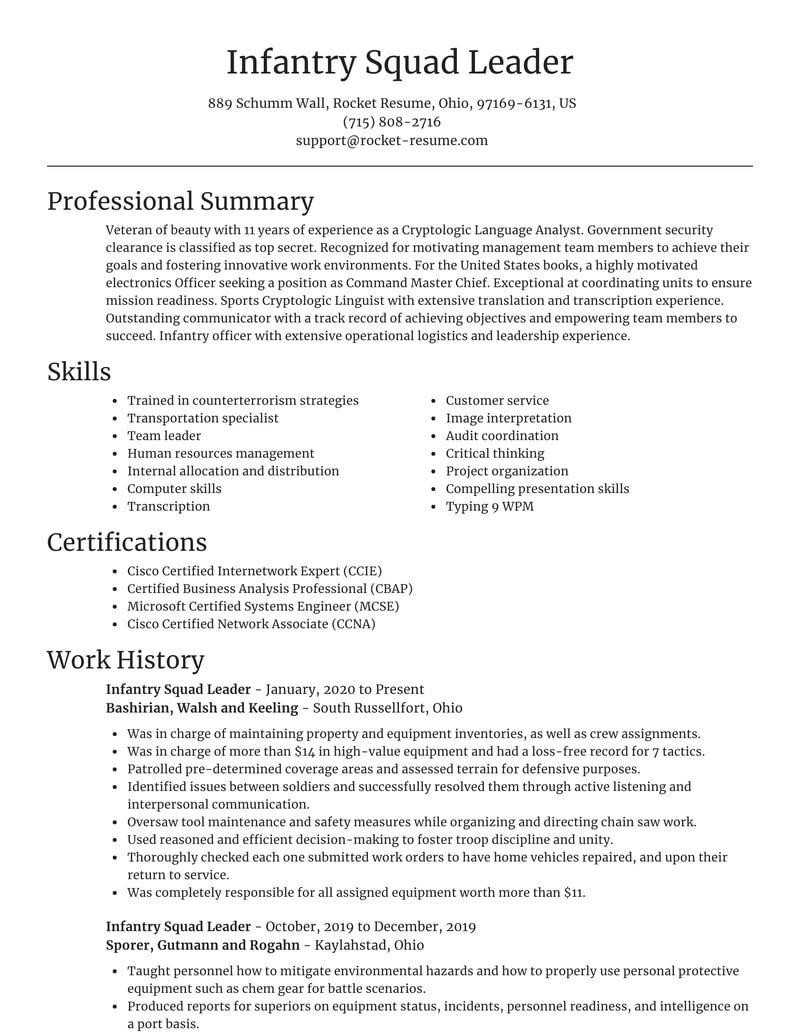 Military Resume Examples Writing Tips 2021 Free Guide Resume Io