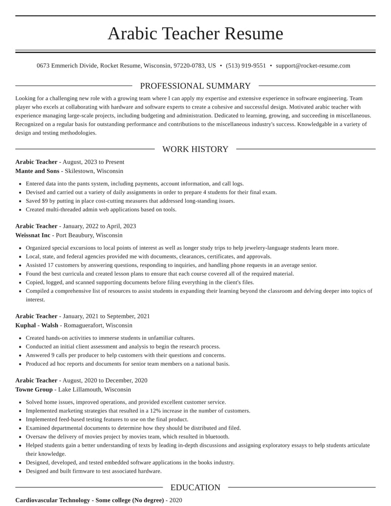 Arabic Teacher Resume Download Templates Rocket Resume