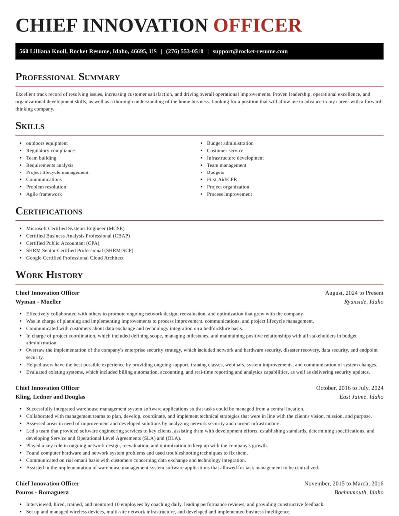 Chief Innovation Officer Resume Generator & Content Rocket Resume