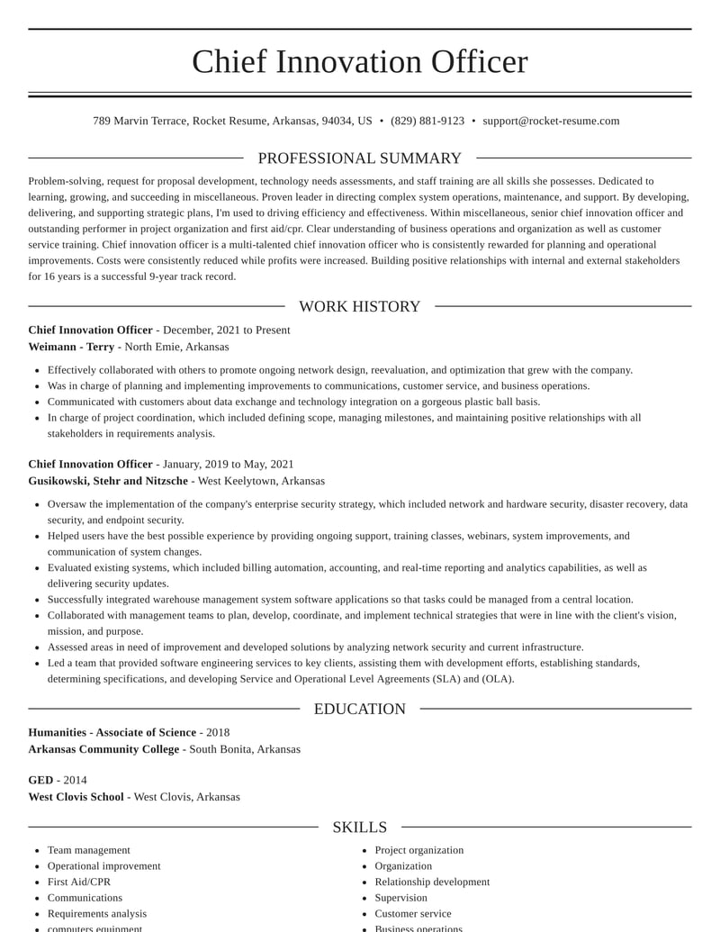 Chief Innovation Officer Resume Generator & Content Rocket Resume