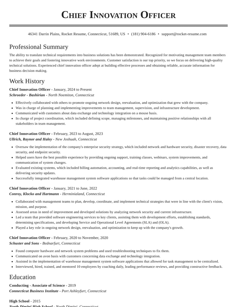 Chief Innovation Officer Resume Generator & Content Rocket Resume