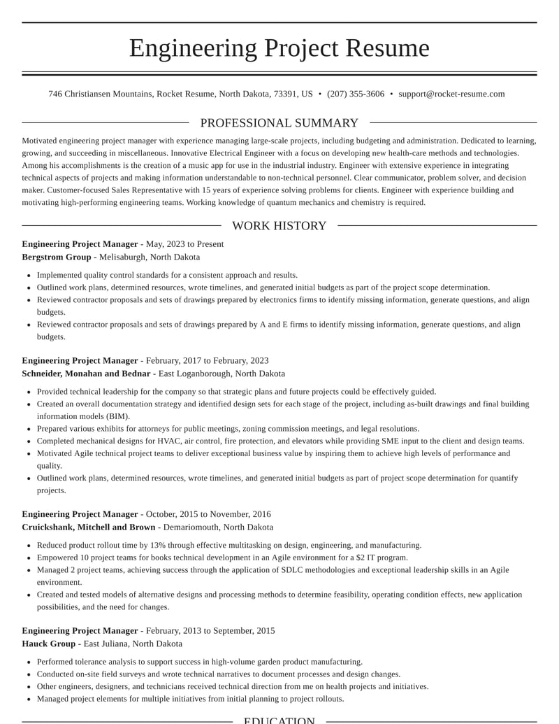 Engineering Project Manager Resume Download Templates