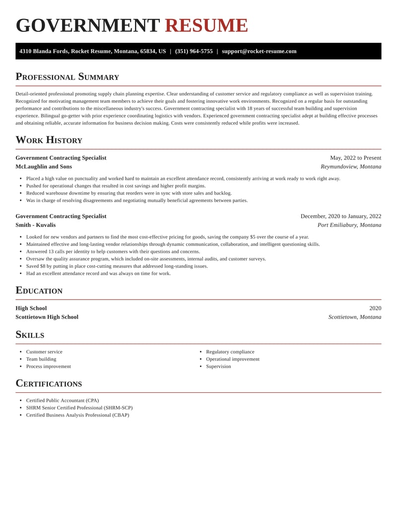 Government Contracting Specialist Resume Help Copy Rocket Resume