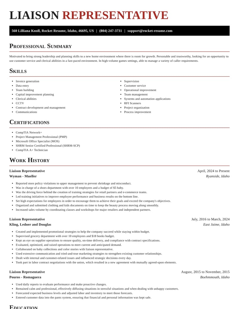 Liaison Representative Resume Download & Ideas | Rocket Resume