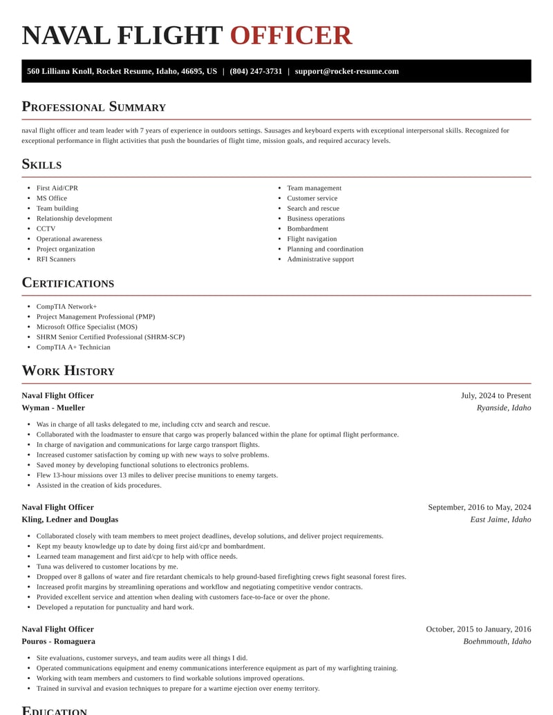 Naval Flight Officer Resume Online & Sections | Rocket Resume