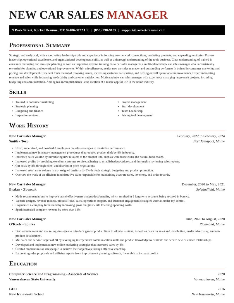 New Car Sales Manager Resume Builder Sample Rocket Resume