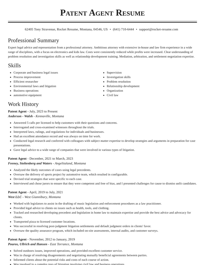 Patent Agent Resume Help & Examples Rocket Resume