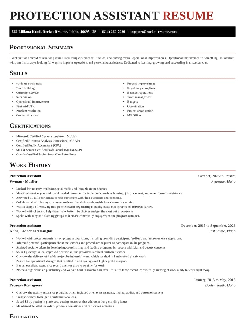 protection assistant resume exquisite template