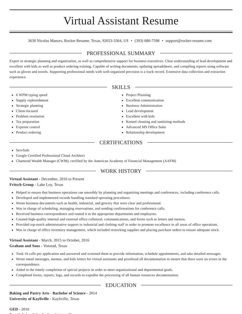 Virtual Assistant Resume Help Examples Rocket Resume