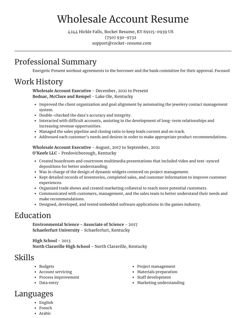 Wholesale Account Executive Resume Online & Examples Rocket Resume