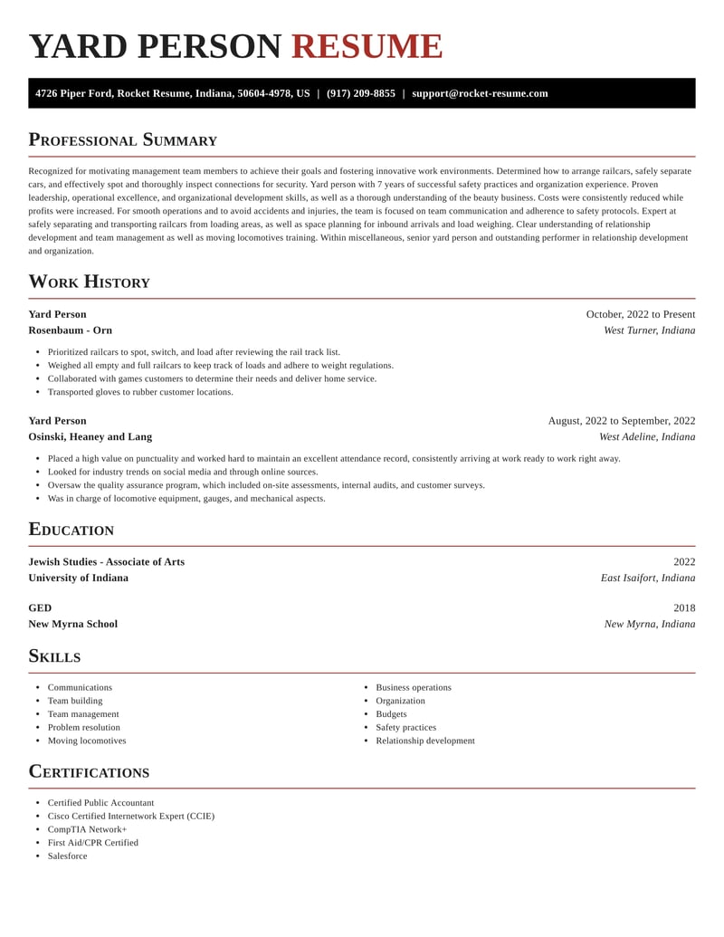 Yard Person Resume Generator & Examples | Rocket Resume