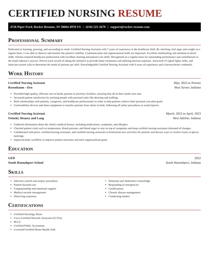 Certified Nursing Assistant Resume Online & Samples | Rocket Resume