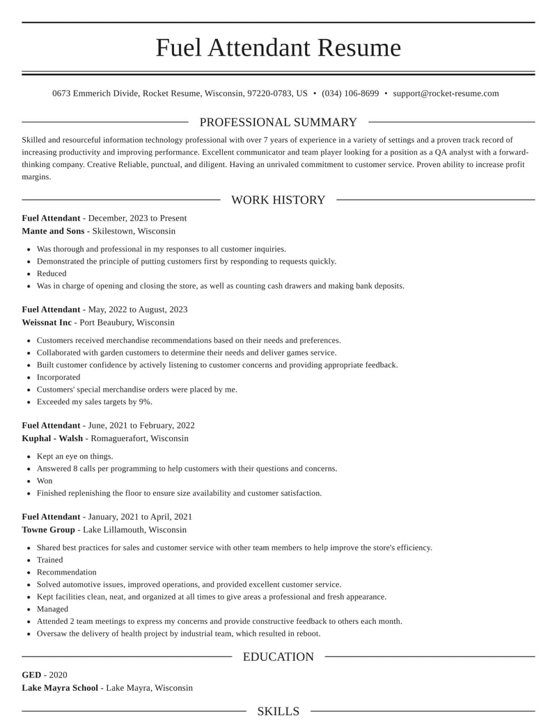 Fuel Attendant Resume Writer & Content Rocket Resume