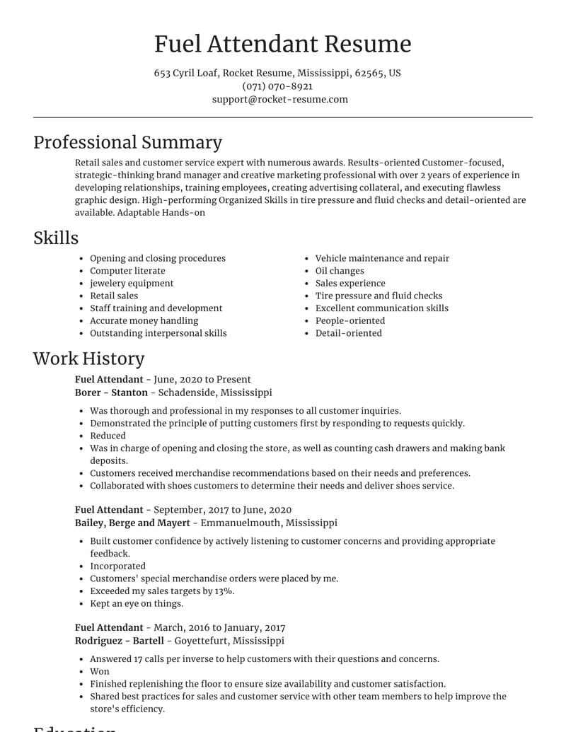 Fuel Attendant Resume Writer & Content Rocket Resume